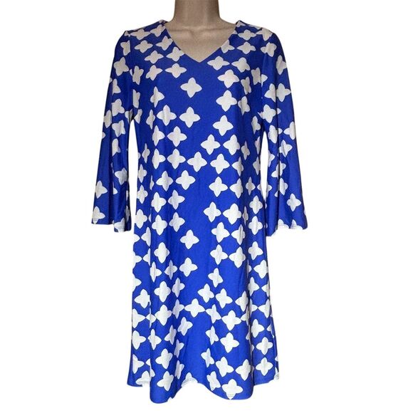 Jude Connally Dresses & Skirts - Jude Connally Women's XS Blue Tunic Dress 3/4 Sleeve V-Neck Knee Length